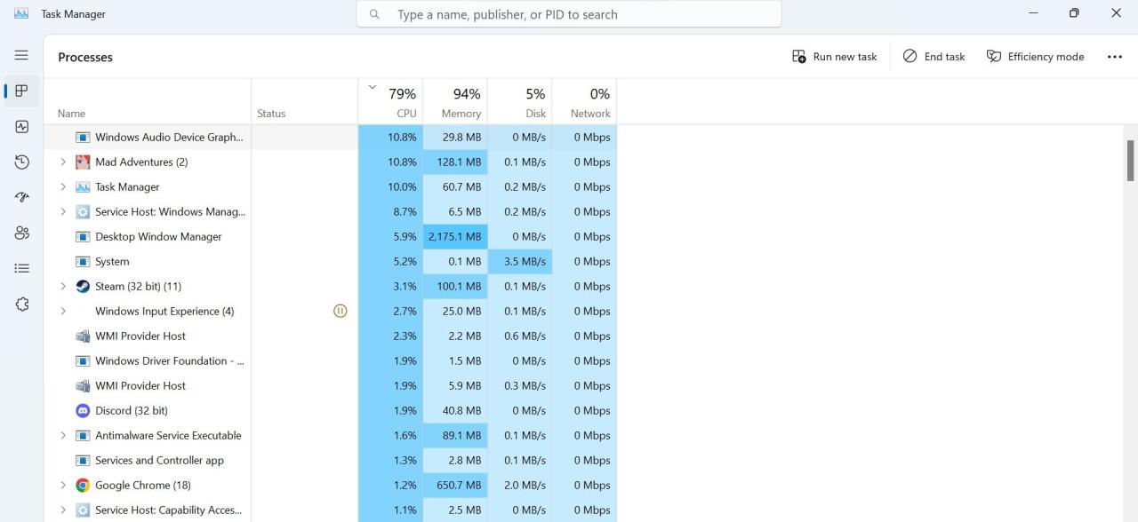 Sort Processes by the CPU Resource Consumption in CPU Column of Windows Task Manager