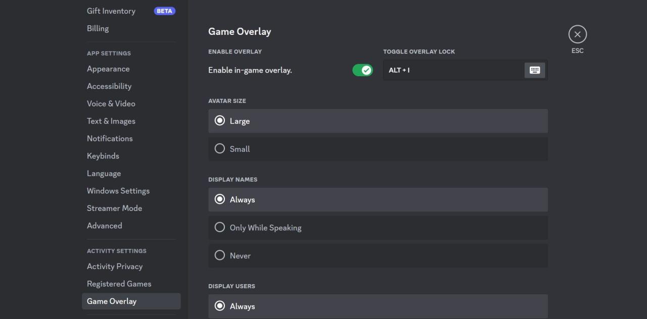 Turn On the Toggle Next to Enable in-game Overlay Option in Discord\'s Game Overlay Settings