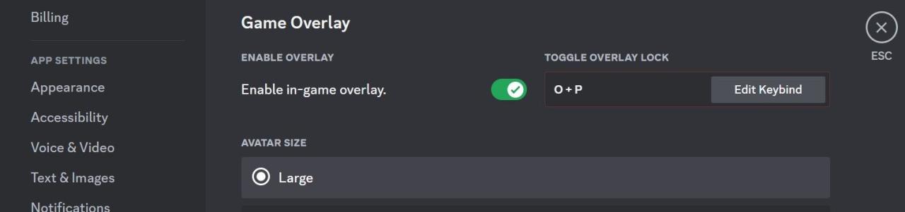 Check the Assigned Hotkey Under Toggle Overlay Lock in the Discord\'s Game Overlay Settings