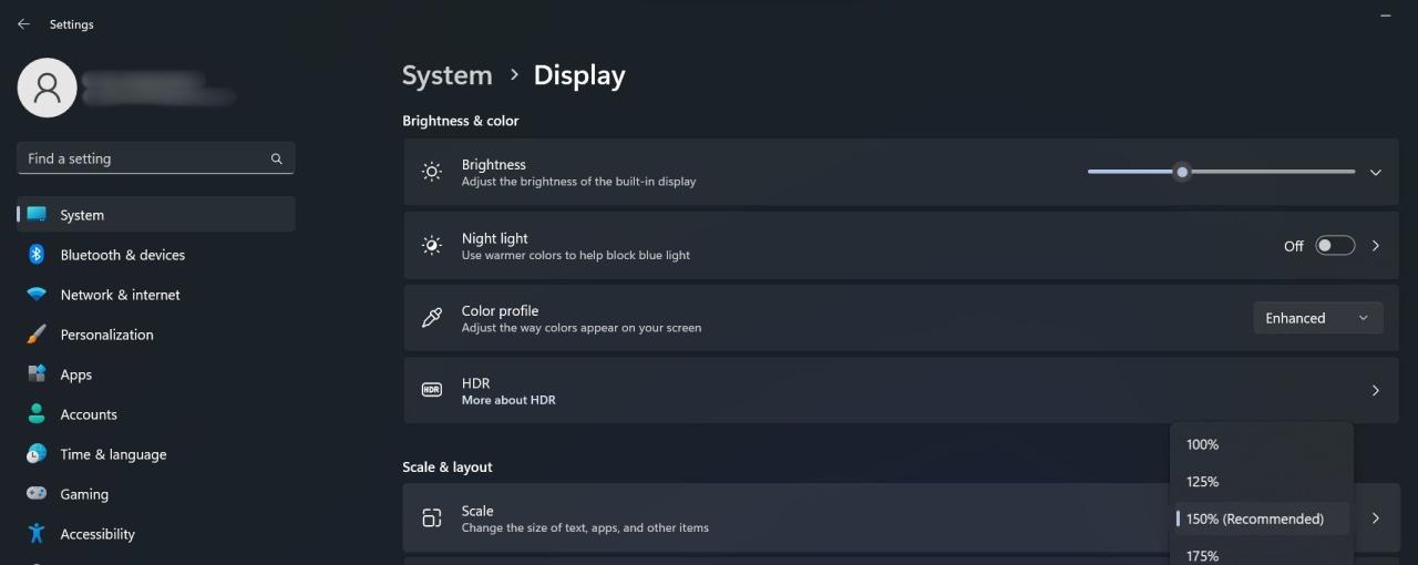 Select the Recommended Scale Next to the Scale Dropdown in Display Settings of Windows Settings App