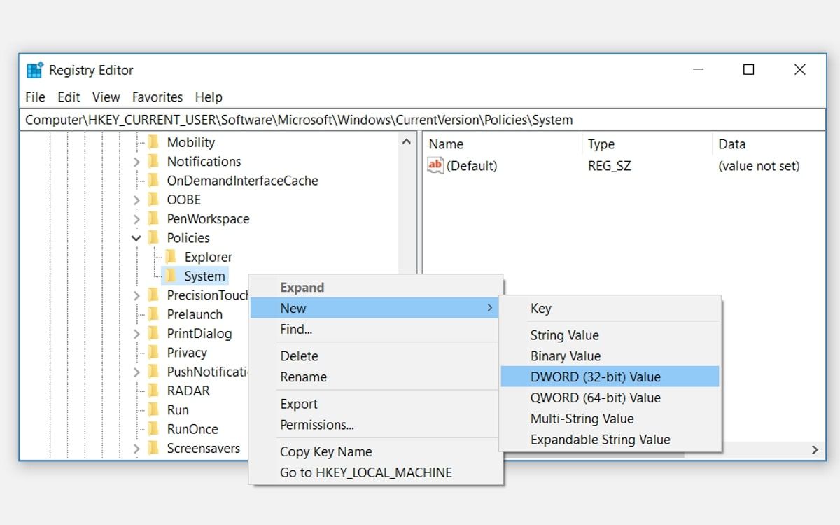 Creating DisableTaskMgr value in Registry Editor