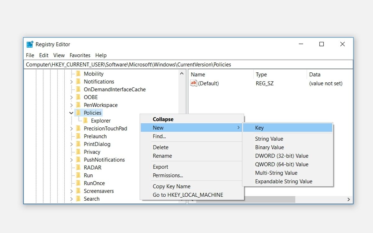 Creating the System key in the Registry Editor