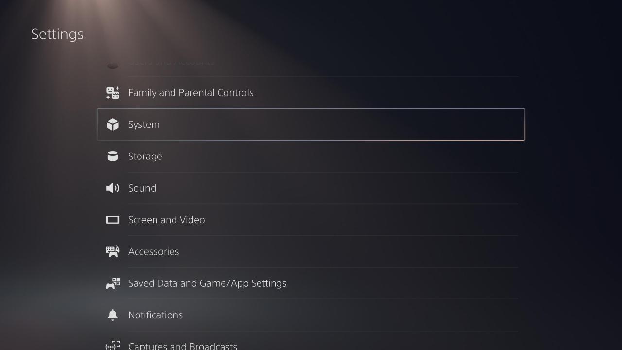 PS5 System Options Menu