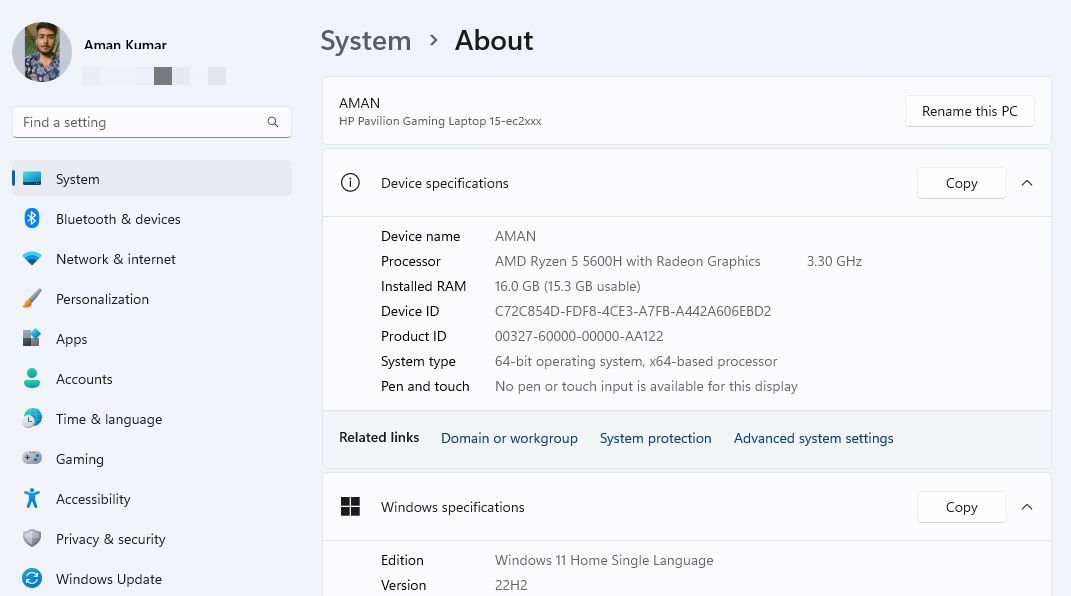 Advanced system settings option in the Settings app