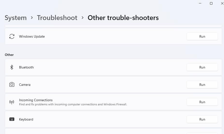 The Run option for the Bluetooth troubleshooter