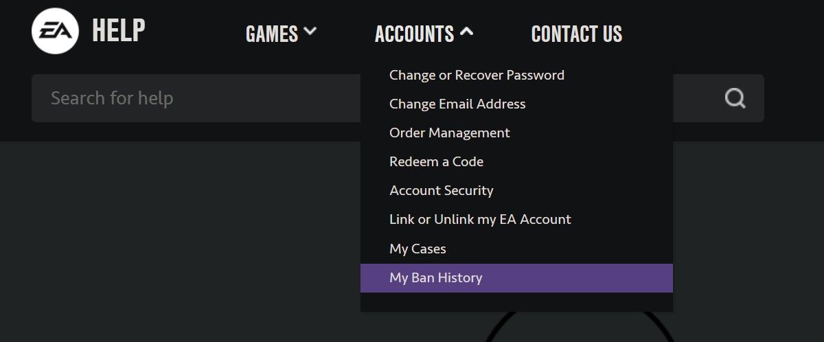 Click on My Ban History From Accounts Menu on EA Website