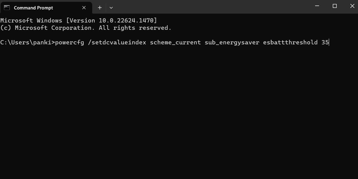 Configure the Battery Saver Mode to Turn On Automatically Using Command Prompt