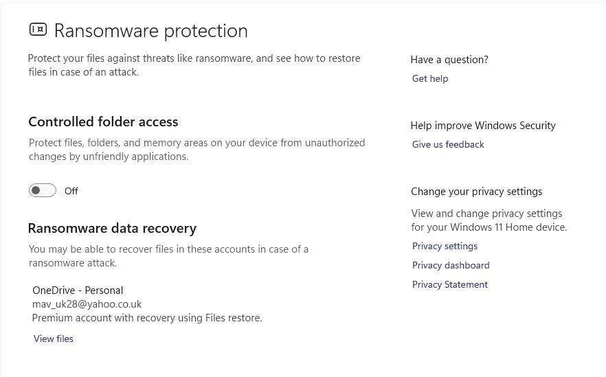 The Controlled folder access setting