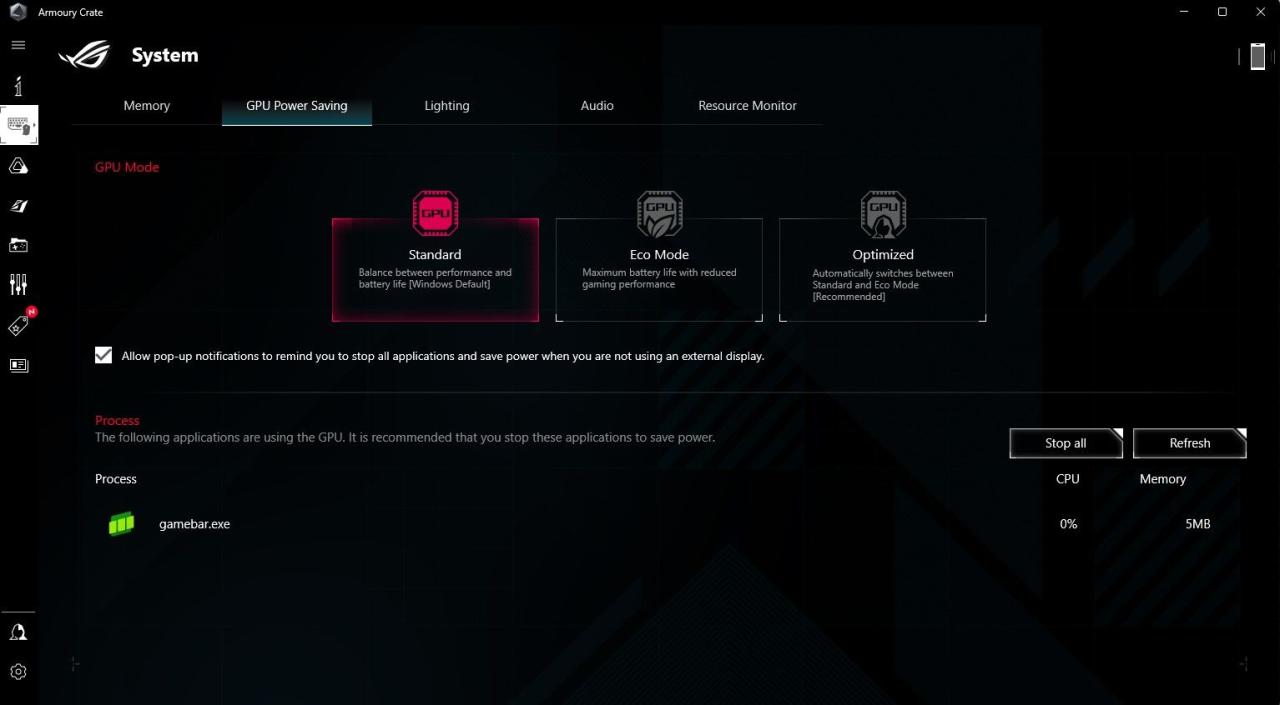 Device Management Tab on Armoury Crate