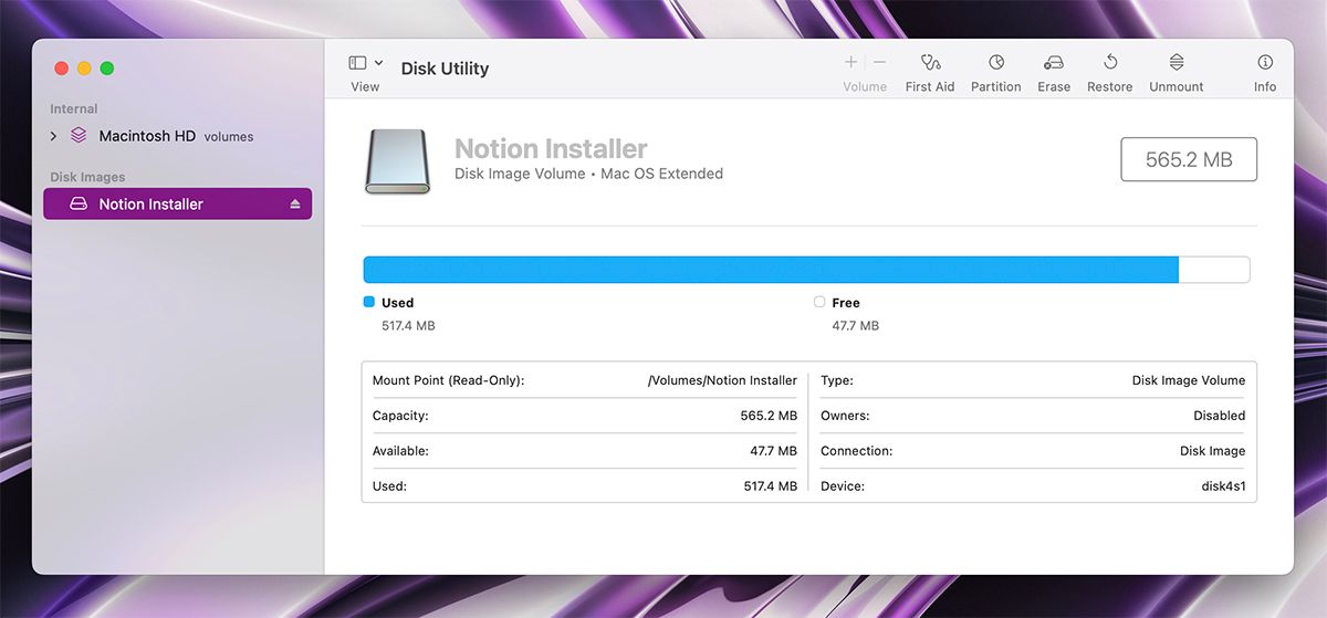 Disk Utility Application Window on Mac