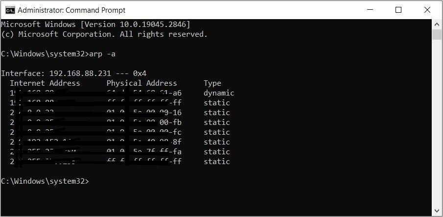 Displaying ARP cache on the Command Prompt