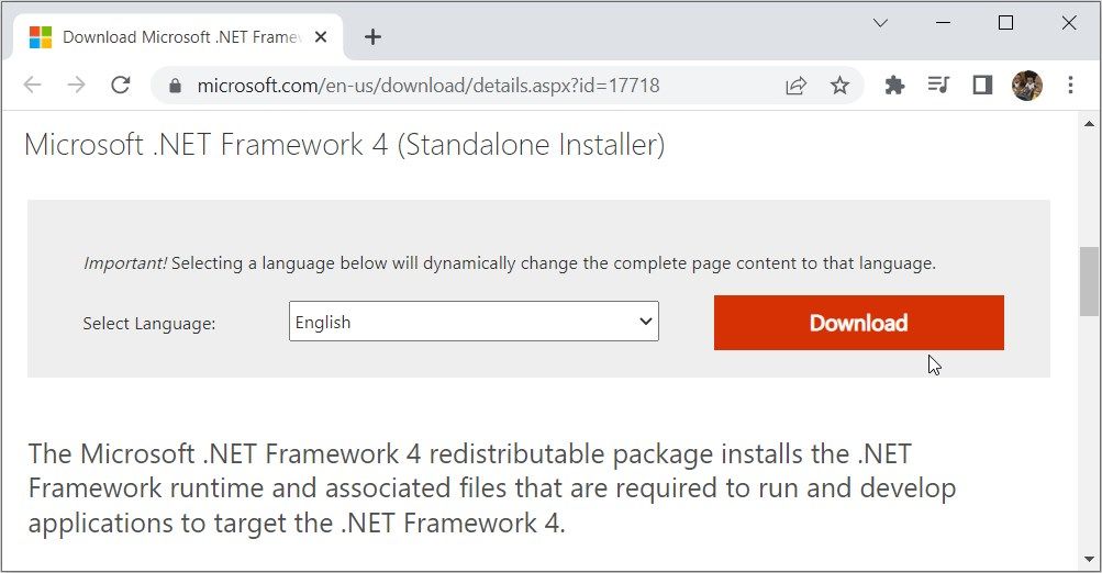 Downloading the Dot NET Framework 4 Using the Standalone Installer Option