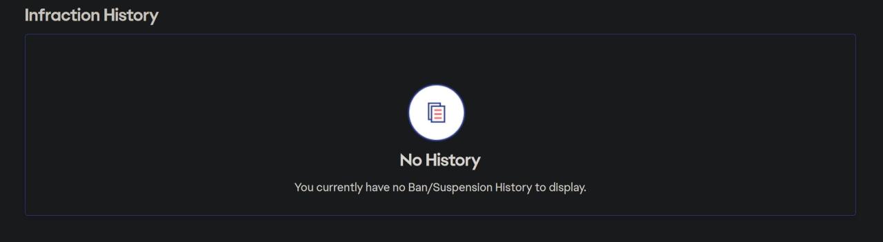 EA Website Showing No Ban History of an Account