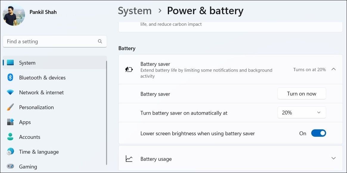 Enable or Disable Battery Saver in via the Settings App