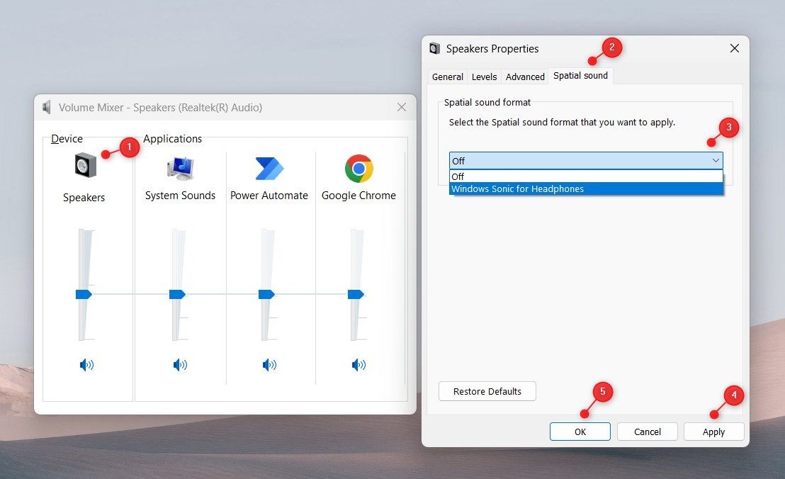 Enable Spaital Sound Using Volume Mixer