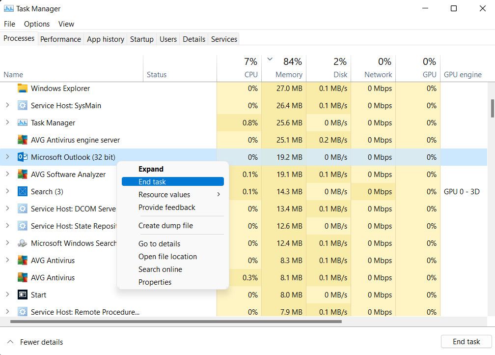 End the Outlook task