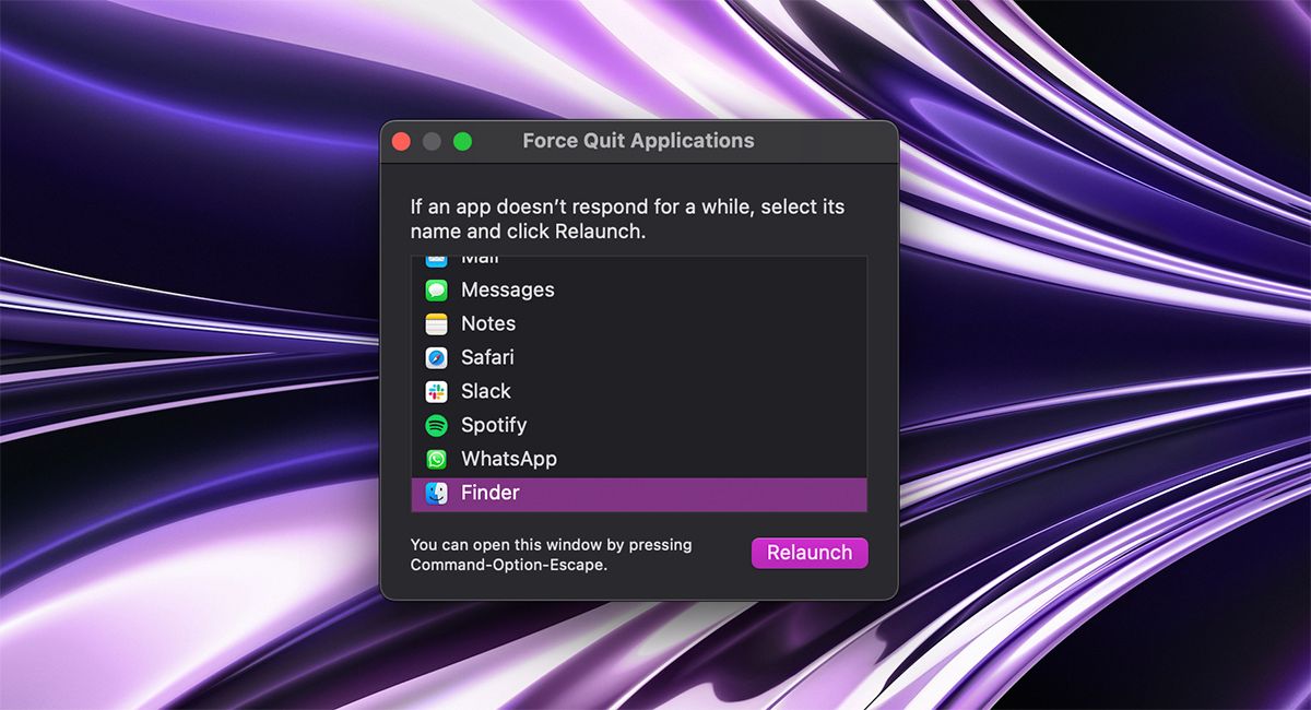 Relaunching Finder using Force Quit Applications on Mac