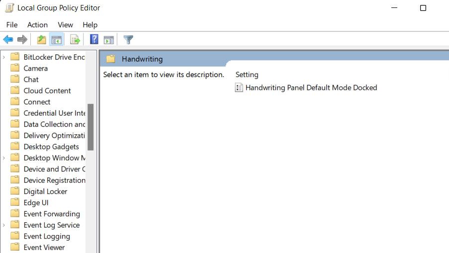Access the Handwriting panel default mode docked policy