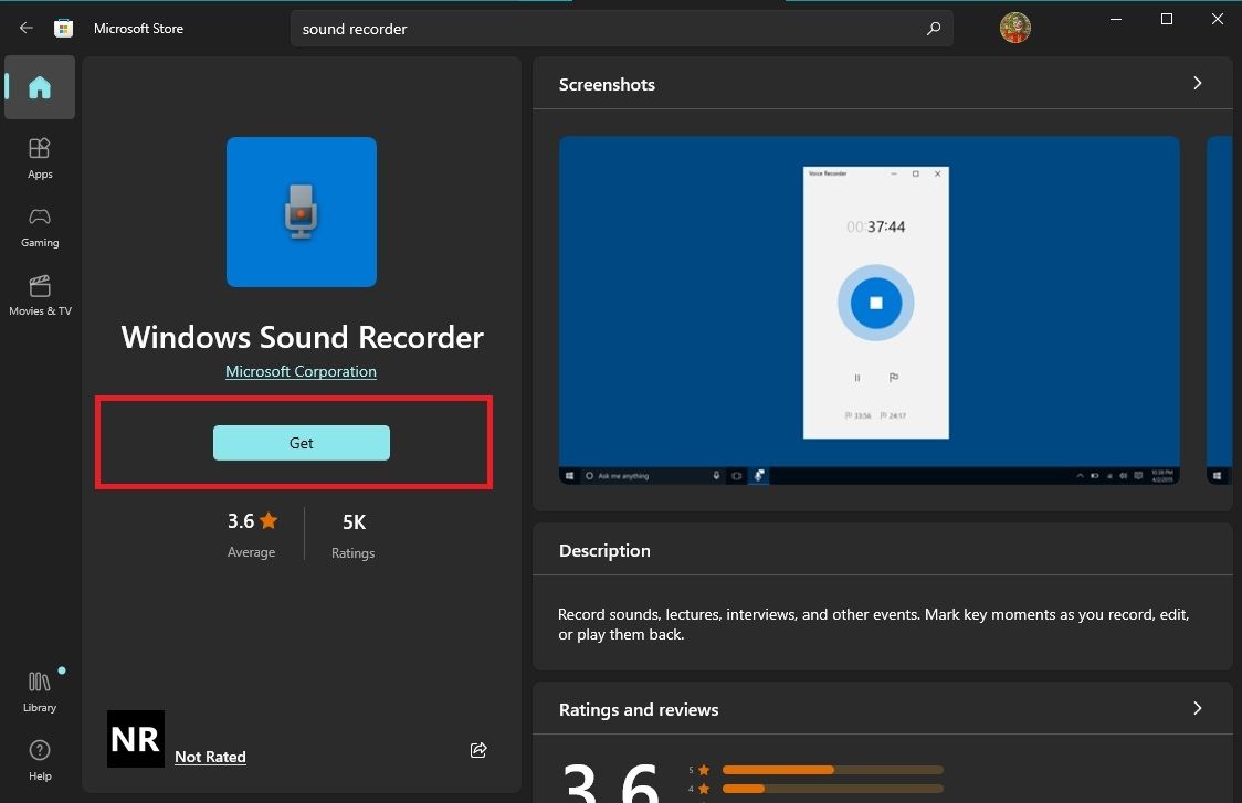 Installing the Voice Recorder App on The Microsoft store