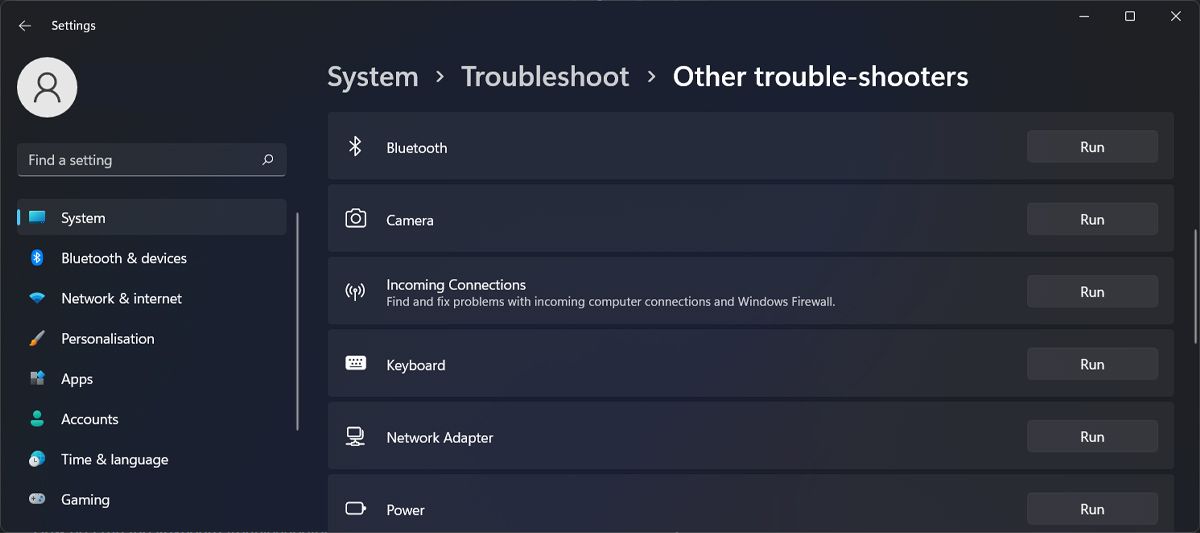 Running the keyboard troubleshooter 