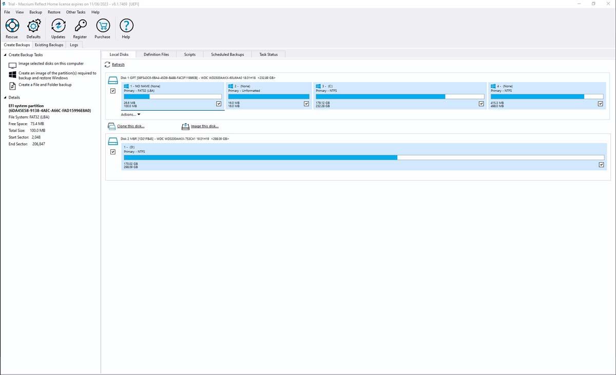 Macrium Reflect Interface