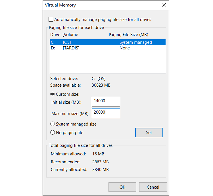 Can virtual memory cause the Windows 10 100
isk usage fault