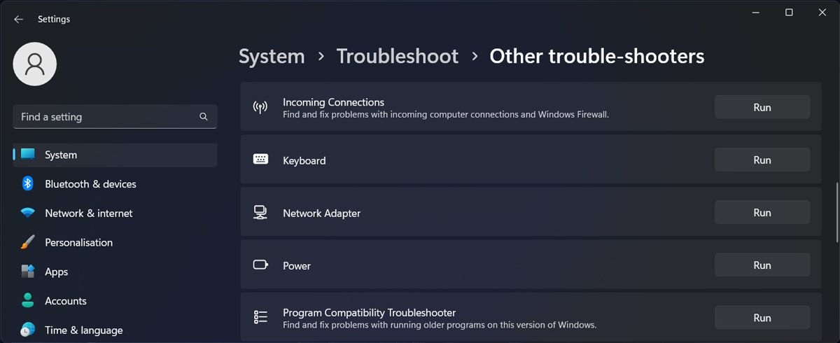 Run network troubleshooter in Windows 11