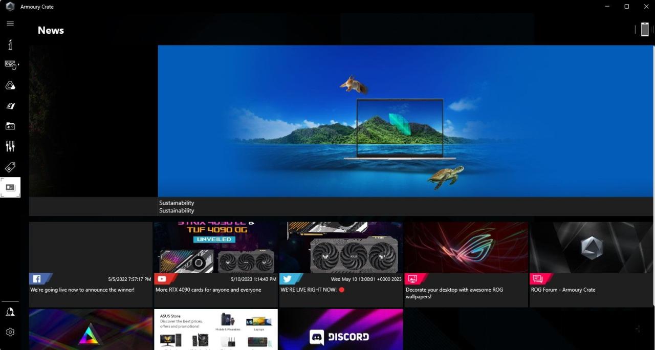 Screenshot Showing the News Tab in Armoury Crate