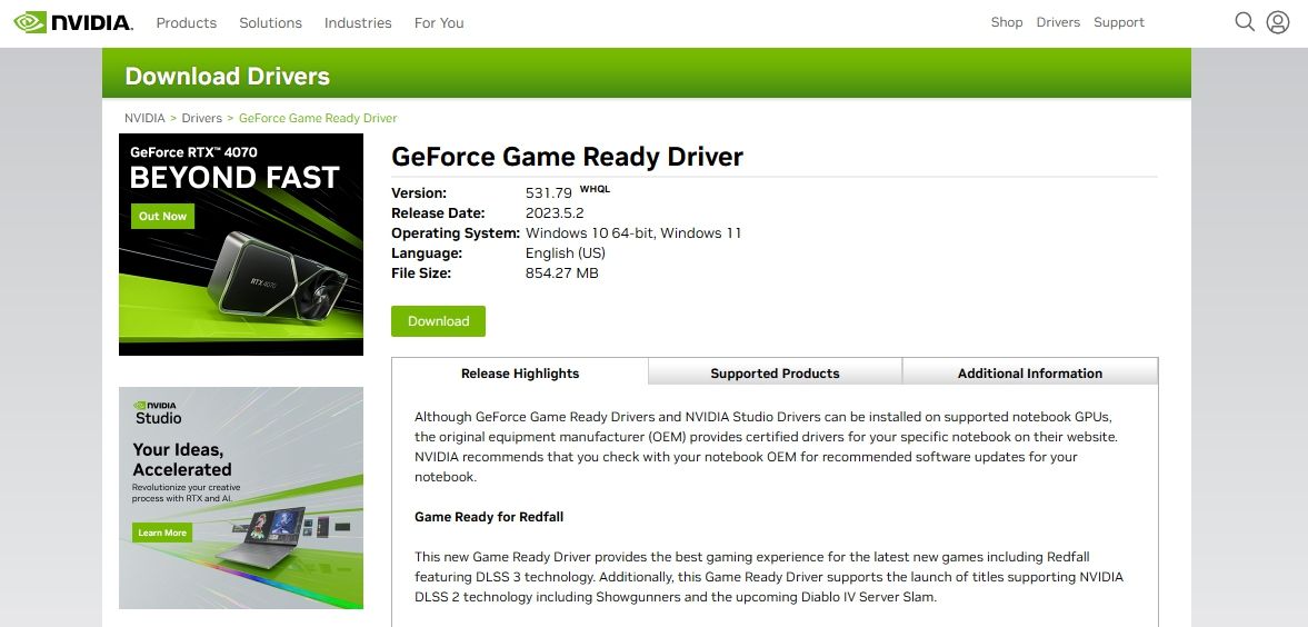 NVIDIA Driver download page