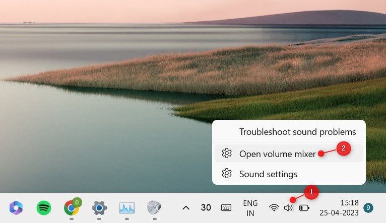 Open Volume Mixer Using the Taskbar Volume Icon