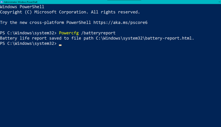 Powercfg battery report command 