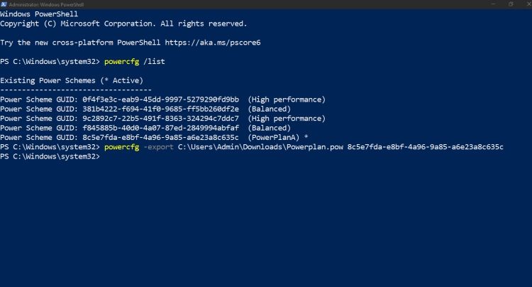 How to Export powerplan using powercfg 