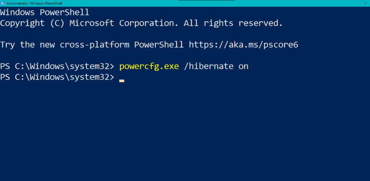 Powercfg hibernate command 