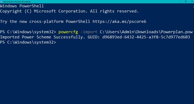 powercfg import powerplan command 