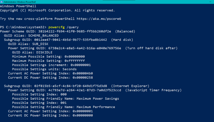 Powercfg query command 