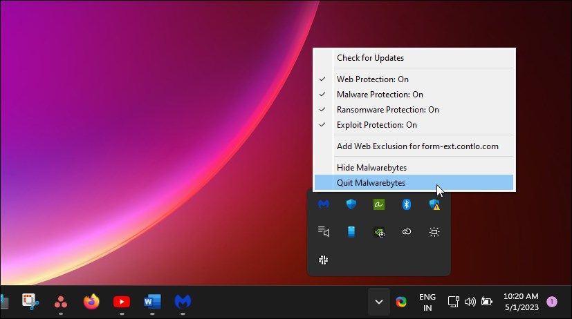 quit malwarebytes windows