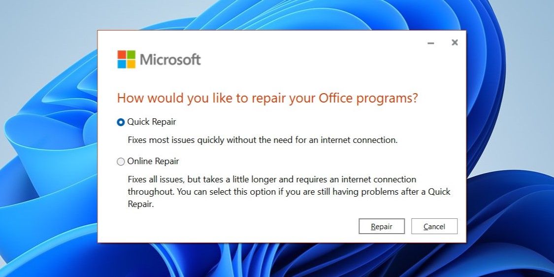 Repair Microsoft Office