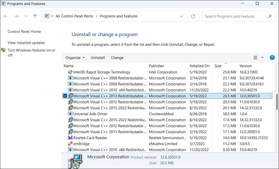 Repair the Microsoft Visual C   Redistributable on Windows