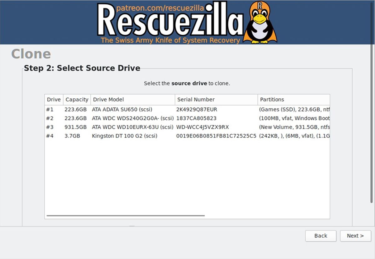 Rescuezilla interface