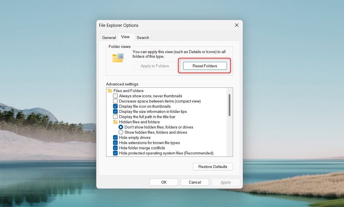 Reset Folder View Settings to Default Via File Explorer