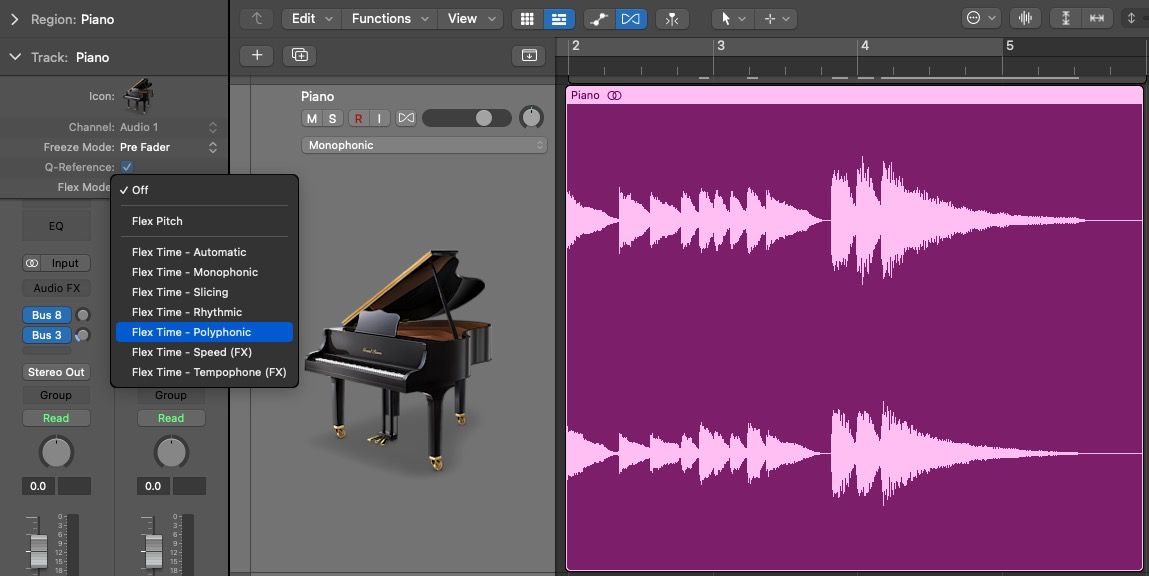 Flex Modes menu in Logic Pro X