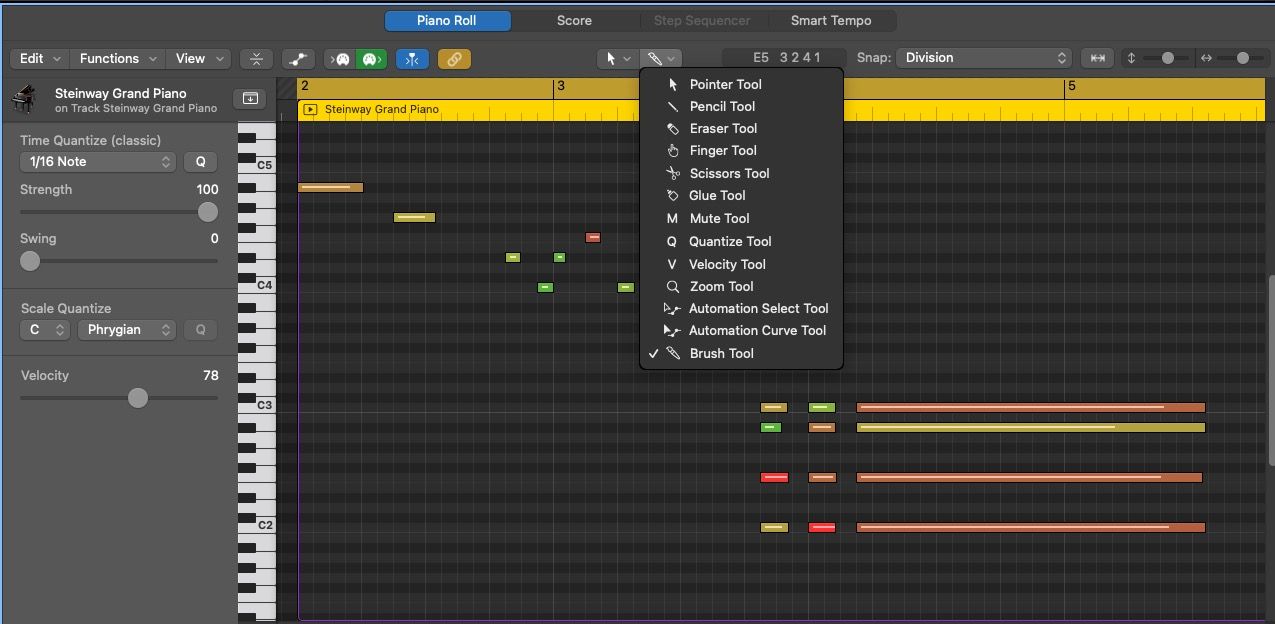 Piano Roll Editor Tool Menu in Logic Pro X