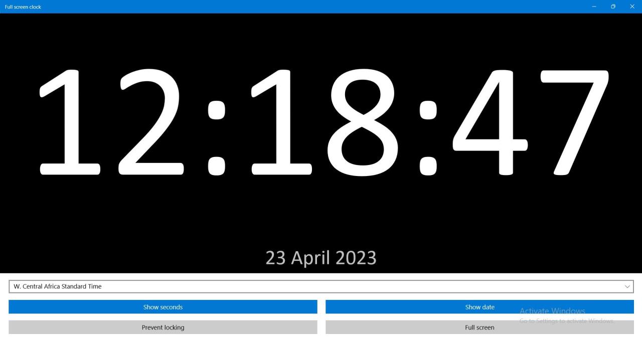 the Full Screen Clock App Settings
