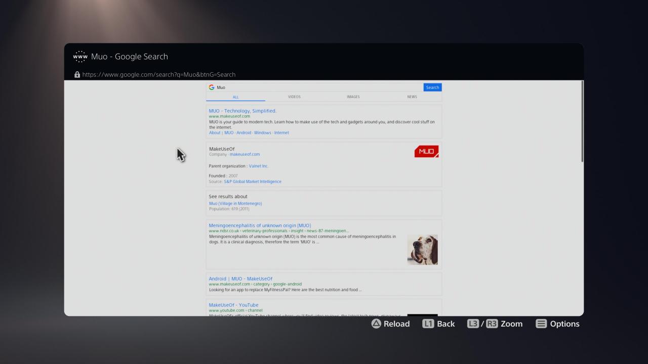 Searching MUO on Google PS5