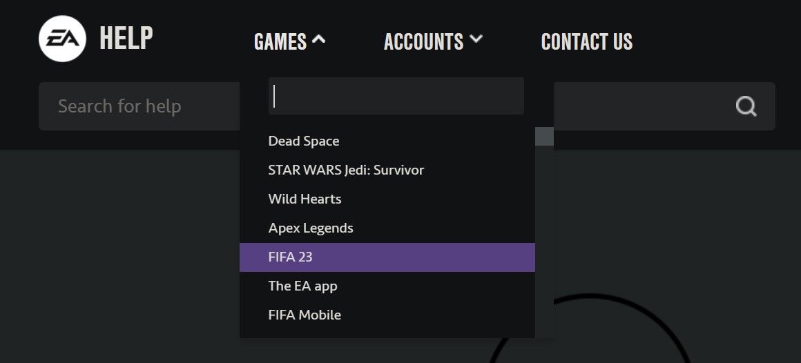 Select a Game From Games Menu to Check Its Status on EA Website