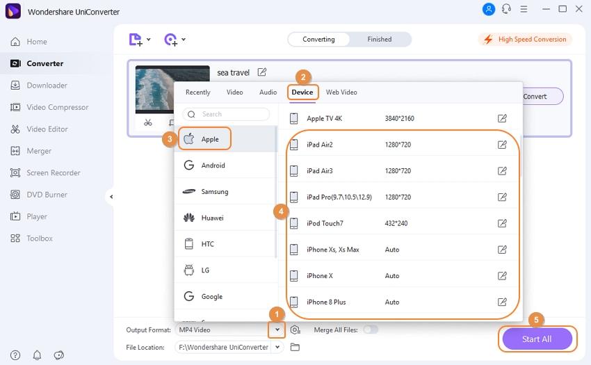 Select iPad/iPhone as output format