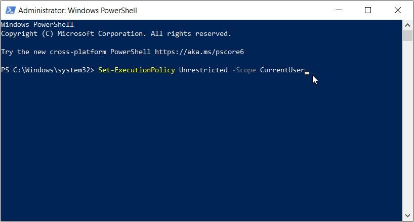 Setting the execution policy on PowerShell