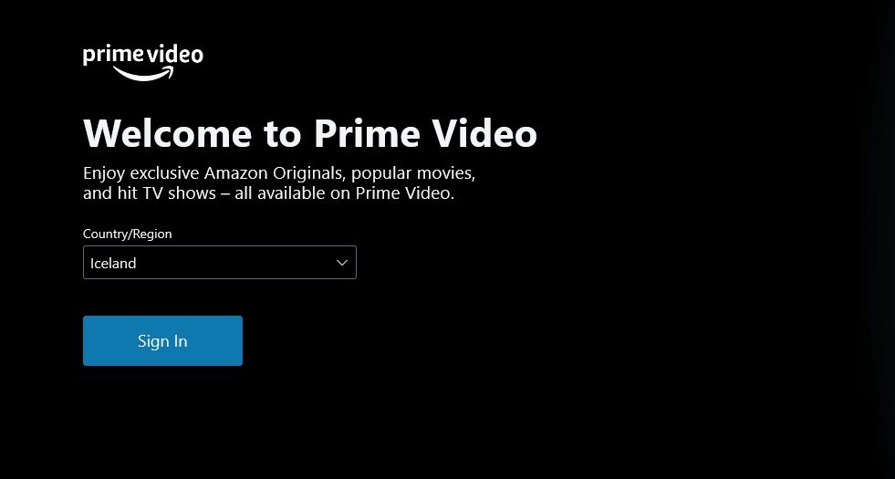 Sign in option of Prime Video