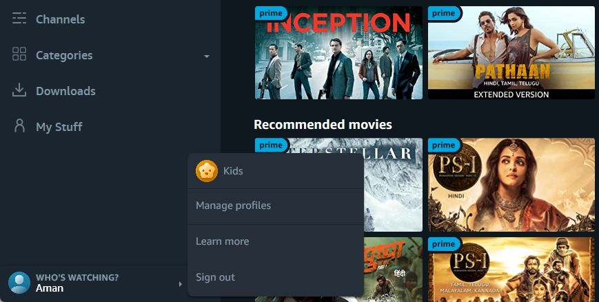 Sign Out option in Prime Video