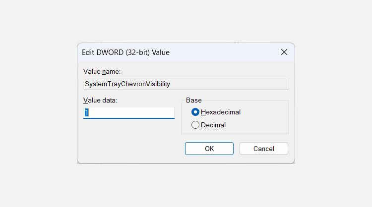 setting the SystemTrayChevronVisibility value